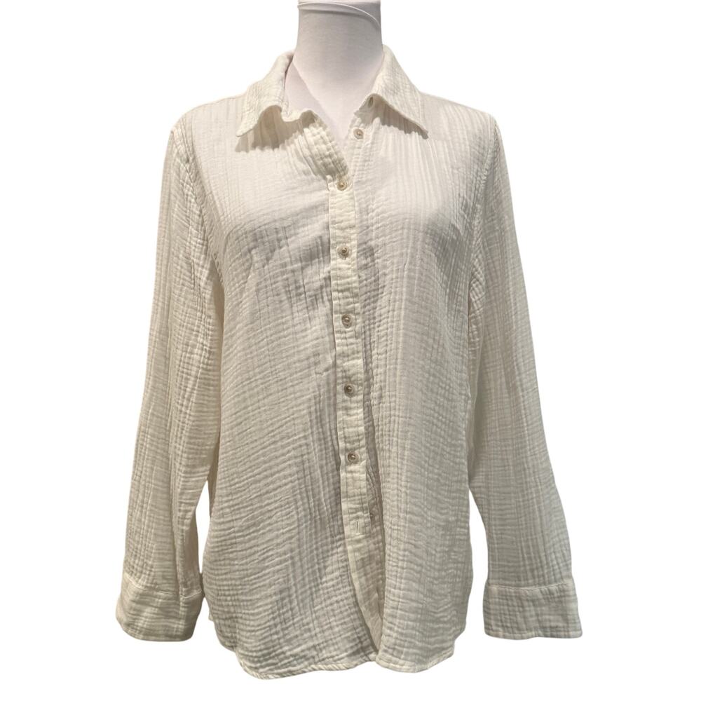 Universal Thread Gauze Cotton Button Front Shirt White Coastal Boho Medium